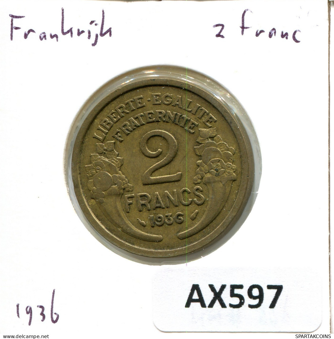 2 FRANCS 1936 FRANKREICH FRANCE Französisch Münze #AX597.D.A - 2 Francs