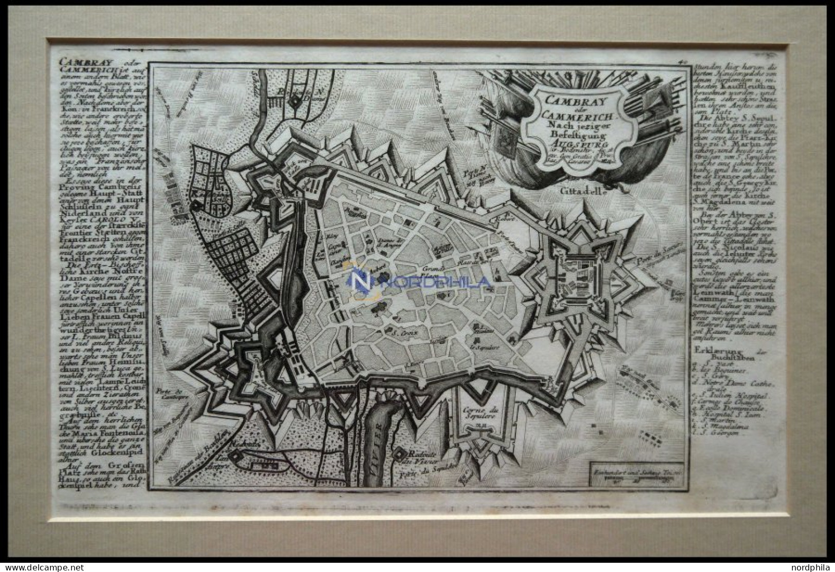 CAMBRAY, Gesamtansicht Aus Der Vogelschau, Kupferstich-Plan Von Bodenehr Um 1720 - Lithografieën