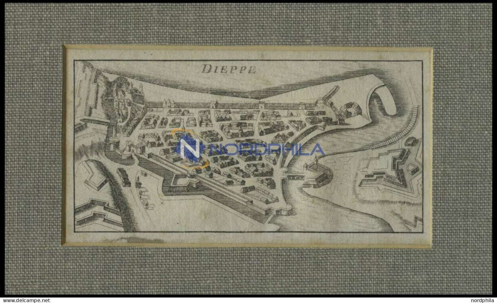 DIEPPE, Gesamtansicht Aus Der Vogelschau, Kupferstich Von Riegel Um 1690 - Lithographien