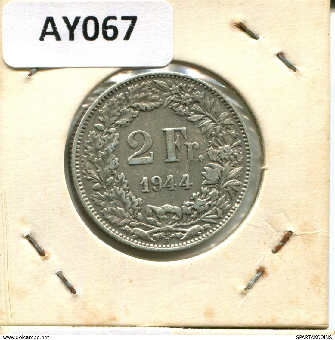 2 FRANCS 1944 B SUISSE SWITZERLAND Pièce ARGENT #AY067.3.F.A - Andere & Zonder Classificatie