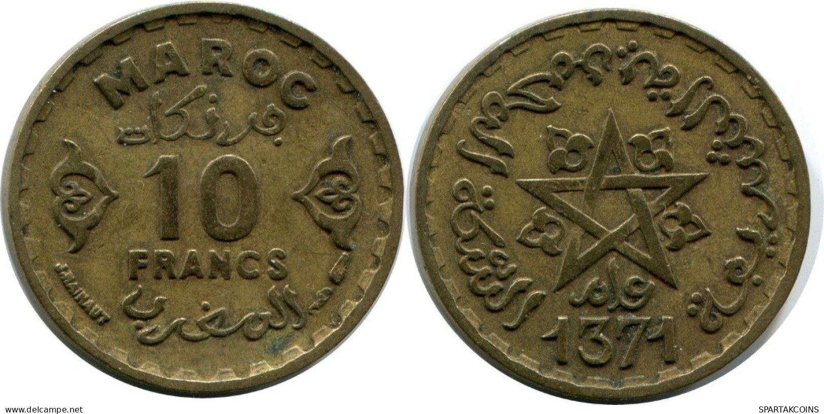 10 FRANCS 1951 MOROCCO Islamic Coin #AH677.3.U.A - Marokko