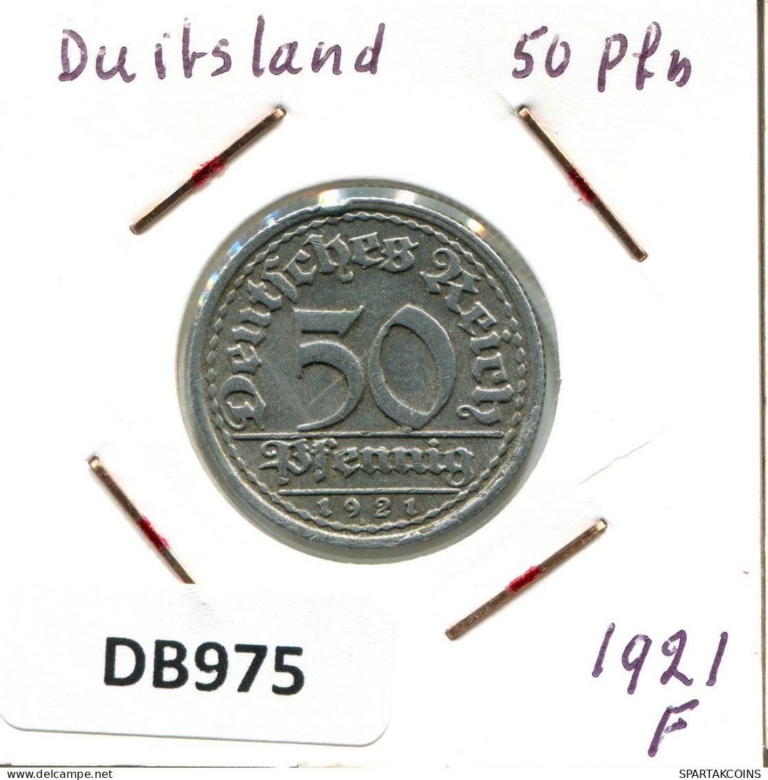 50 PFENNIG 1921 F GERMANY Coin #DB975.U.A - 50 Rentenpfennig & 50 Reichspfennig