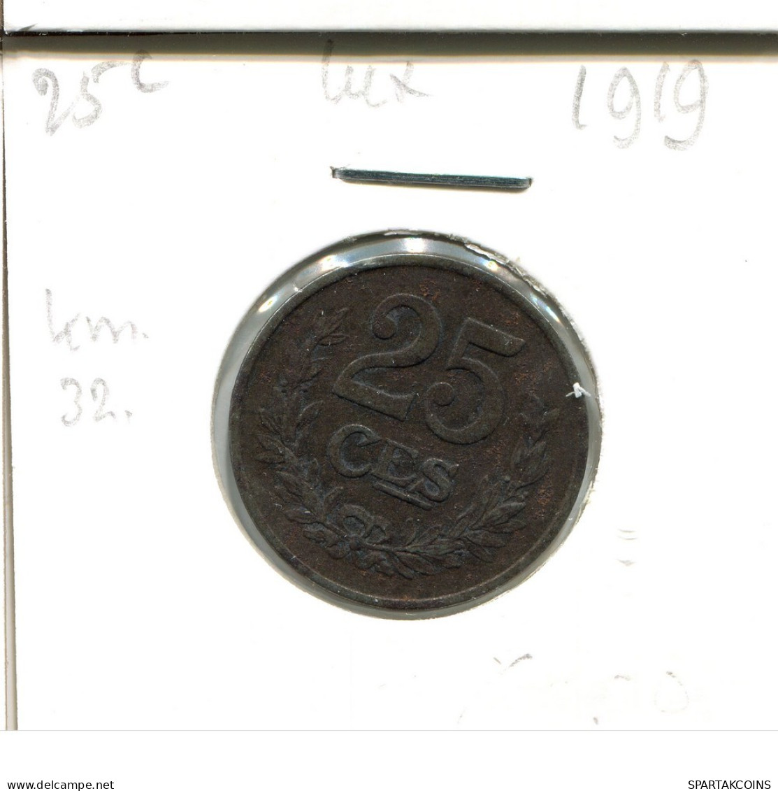 25 CENTIMES 1919 LUXEMBURGO LUXEMBOURG Moneda #AT184.E.A - Luxemburg