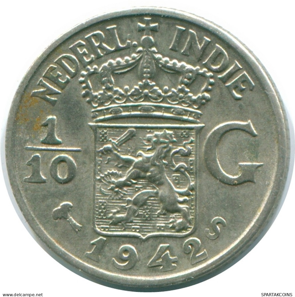 1/10 GULDEN 1942 INDES ORIENTALES NÉERLANDAISES ARGENT Colonial Pièce #NL13926.3.F.A - Indes Néerlandaises