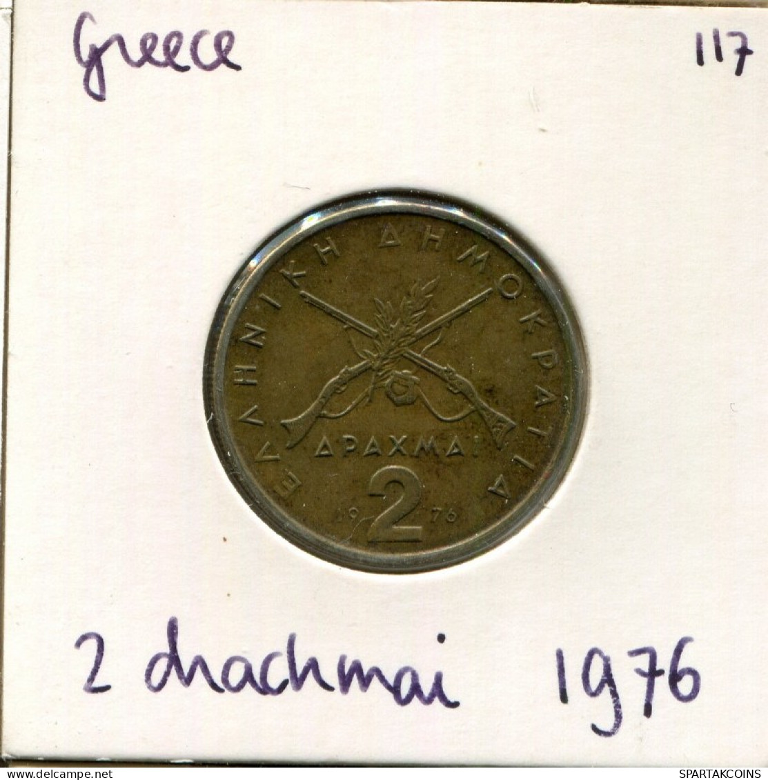 2 DRACHMES 1976 GREECE Coin #AK371.U.A - Grèce