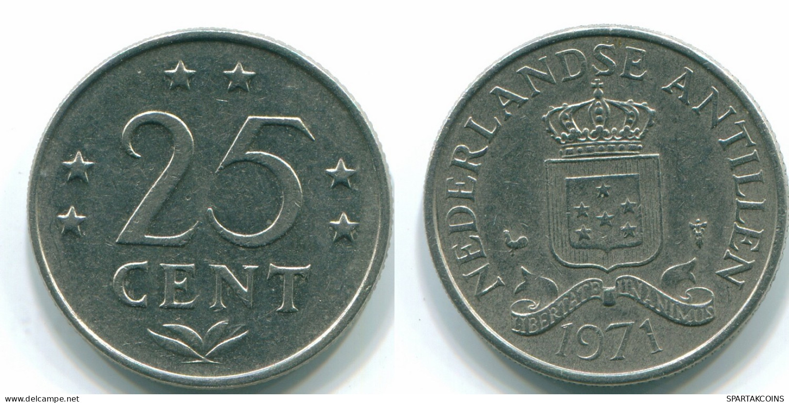 25 CENTS 1971 ANTILLAS NEERLANDESAS Nickel Colonial Moneda #S11522.E.A - Antilles Néerlandaises