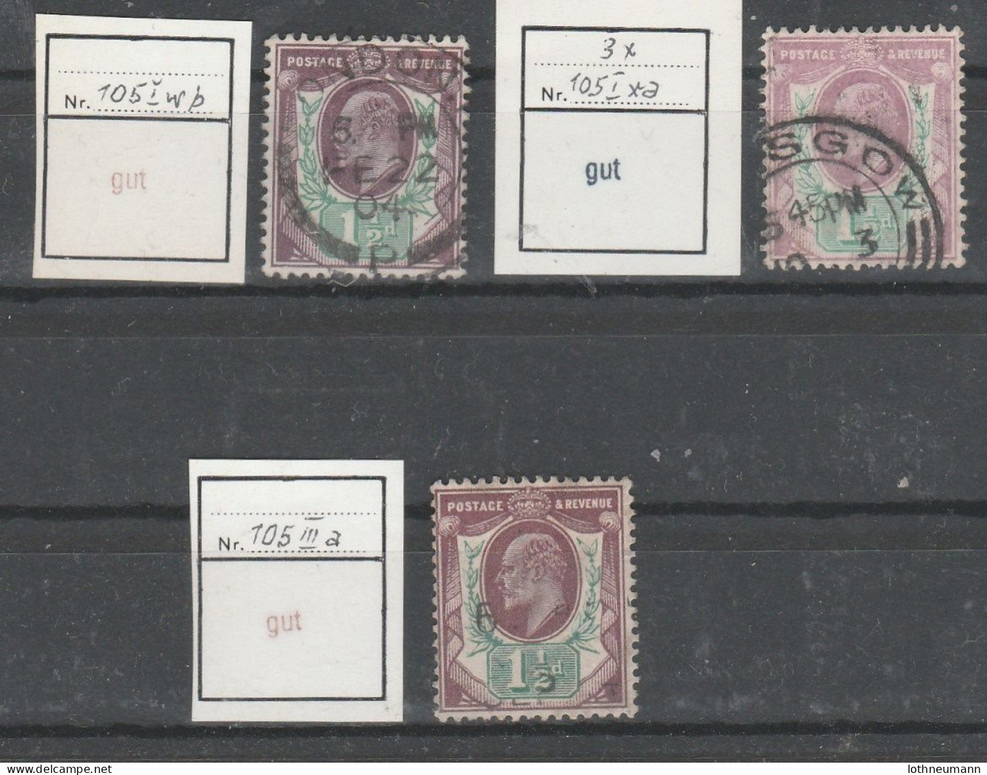 GB 1902/05/11: 1 1/2 D EVII Used, De La Rue Ord. And Chalk-surf. Pap., Somerset , Redd. Purp. A. Bright Green; M.-Nos S. - Used Stamps