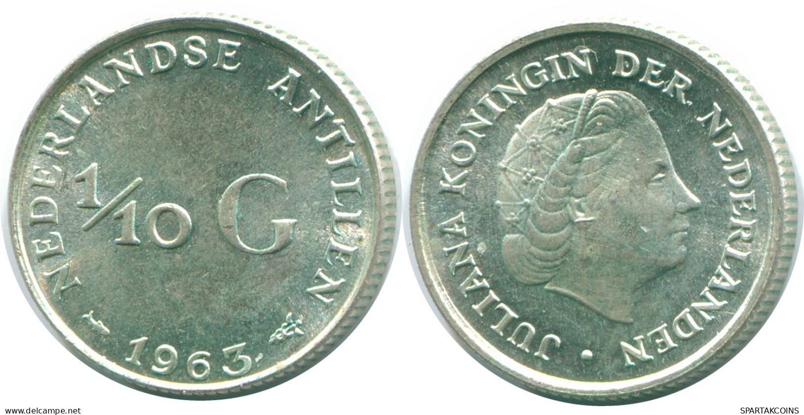 1/10 GULDEN 1963 ANTILLES NÉERLANDAISES ARGENT Colonial Pièce #NL12514.3.F.A - Antilles Néerlandaises