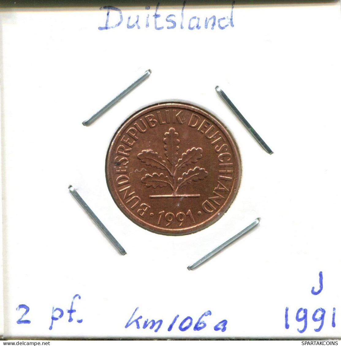 2 PFENNIG 1991 J BRD ALEMANIA Moneda GERMANY #DC302.E.A - 2 Pfennig