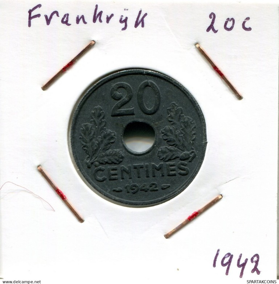 20 CENTIMES 1942 FRANKREICH FRANCE Französisch Münze #AM841.D.A - 50 Centimes