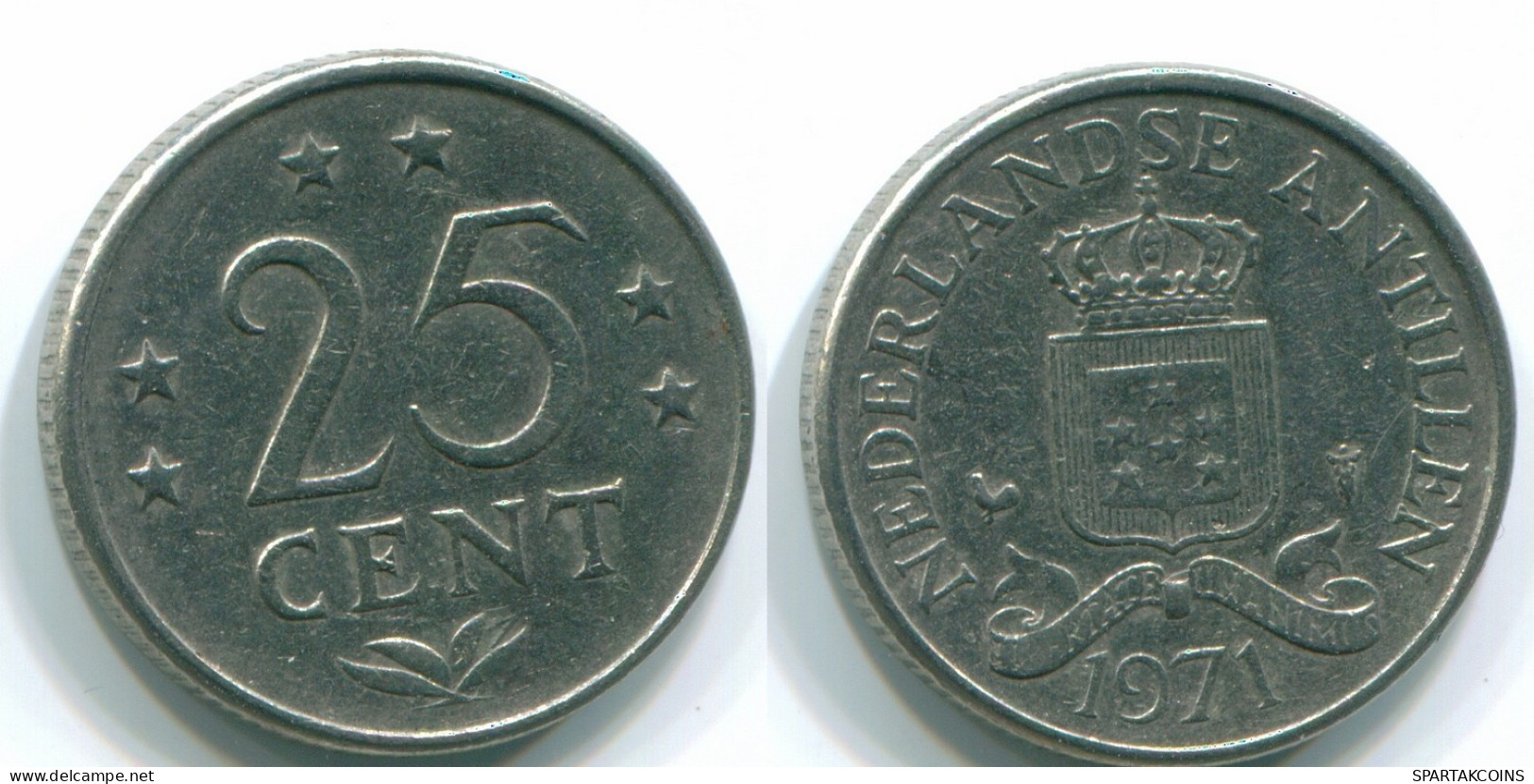 25 CENTS 1971 NIEDERLÄNDISCHE ANTILLEN Nickel Koloniale Münze #S11565.D.A - Niederländische Antillen
