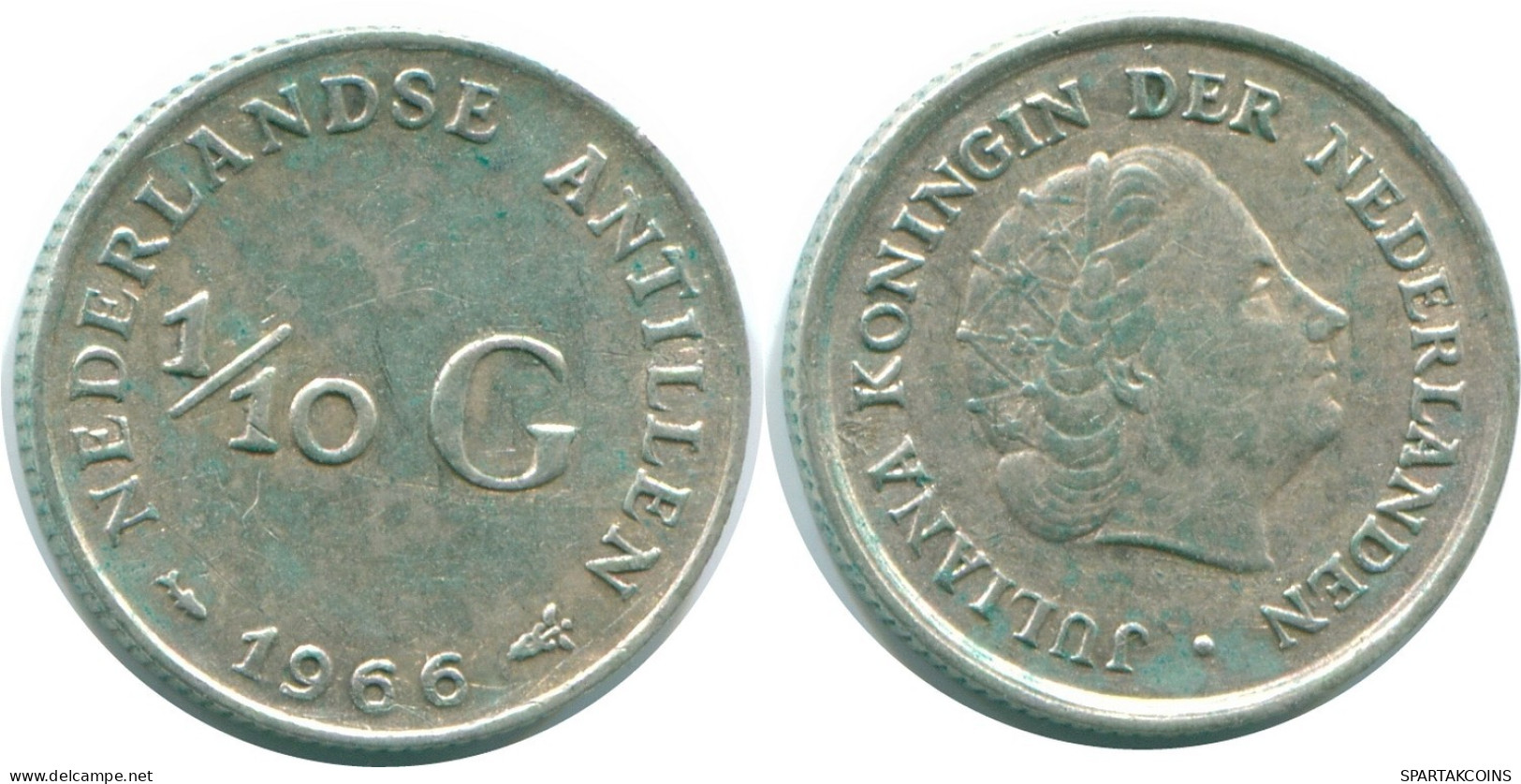 1/10 GULDEN 1966 ANTILLES NÉERLANDAISES ARGENT Colonial Pièce #NL12666.3.F.A - Antilles Néerlandaises