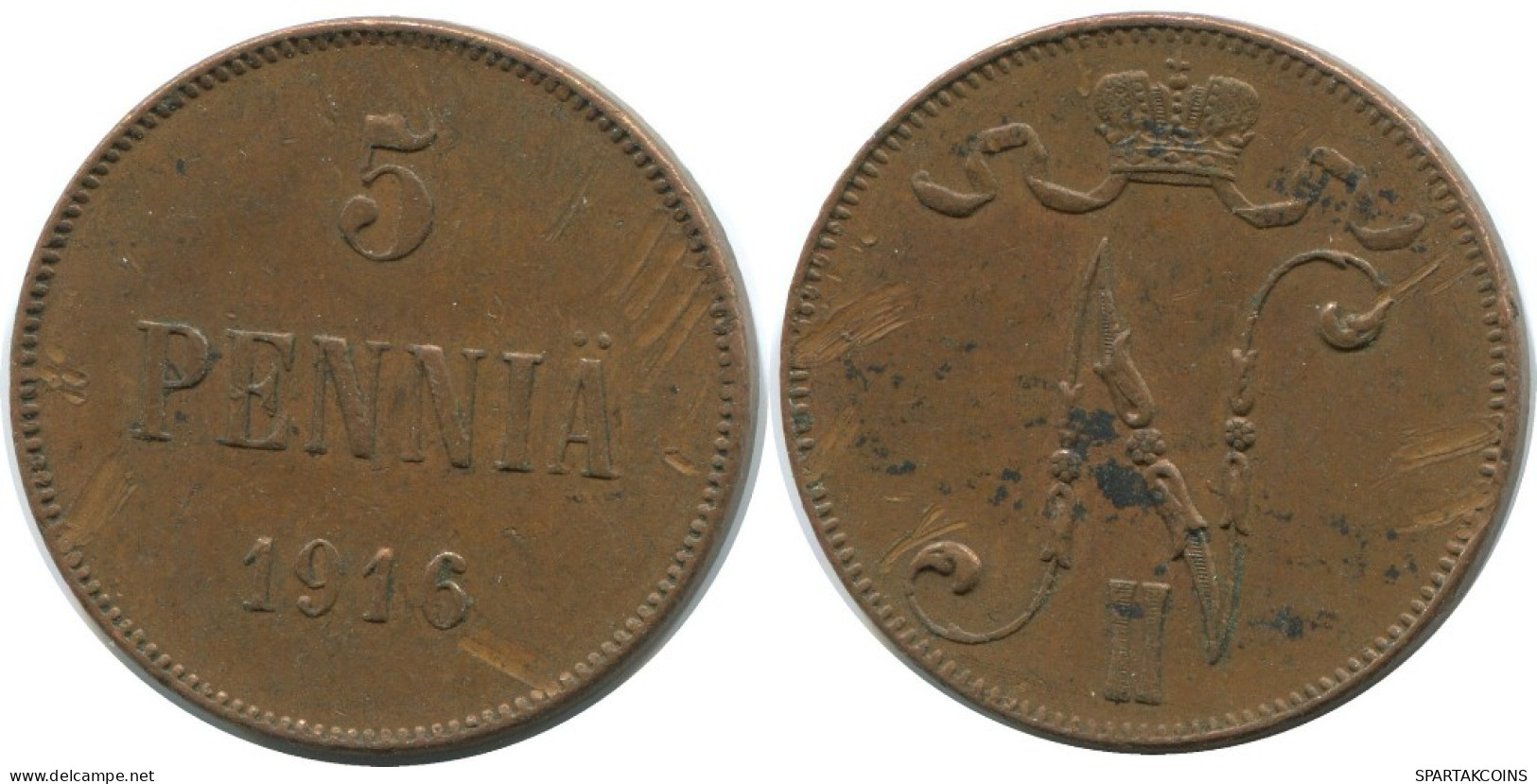 5 PENNIA 1916 FINLAND Coin RUSSIA EMPIRE #AB219.5.U.A - Finlandia