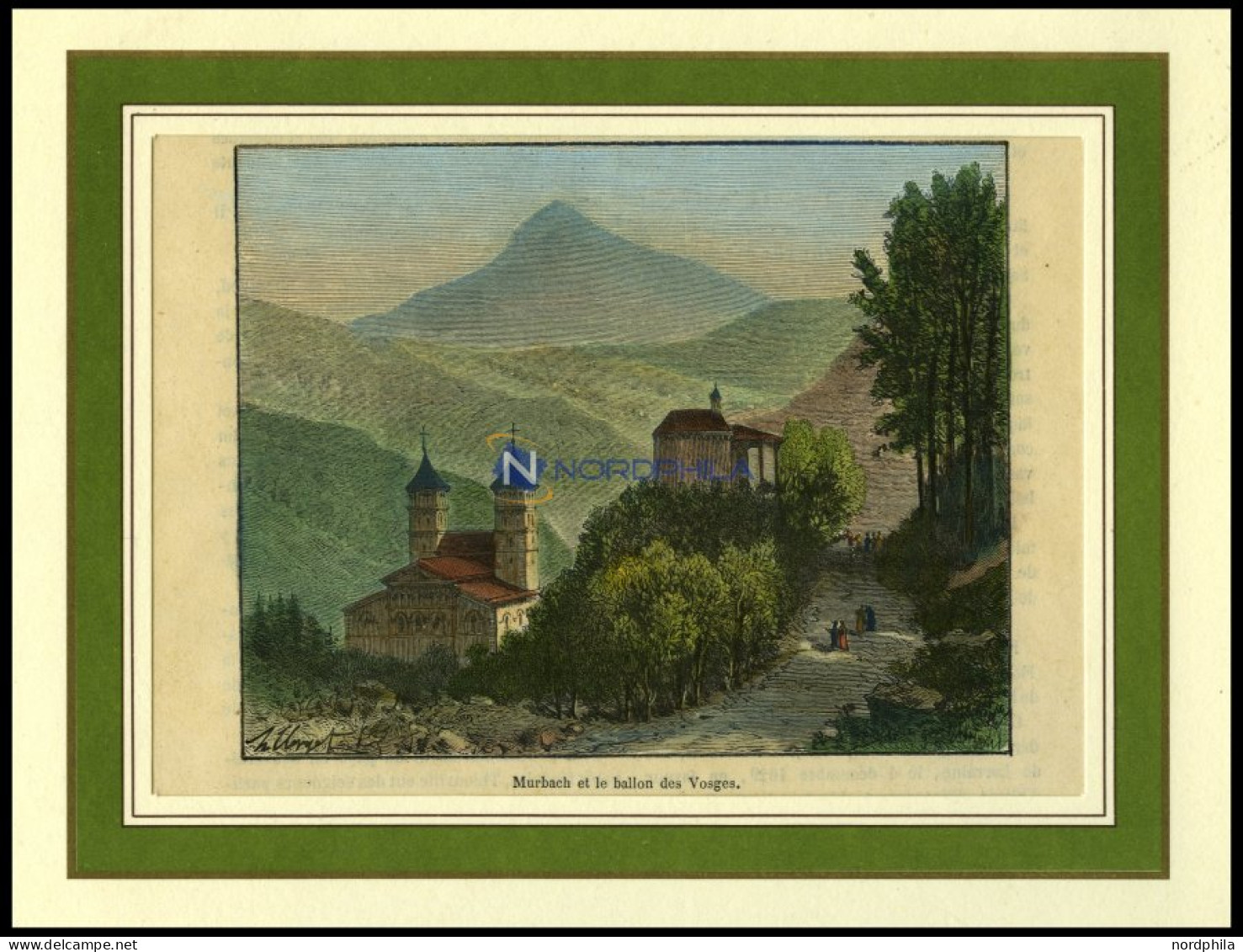 MURBACH, Gesamtansicht, Kolorierter Holzstich Aus Malte-Brun Um 1880 - Lithografieën