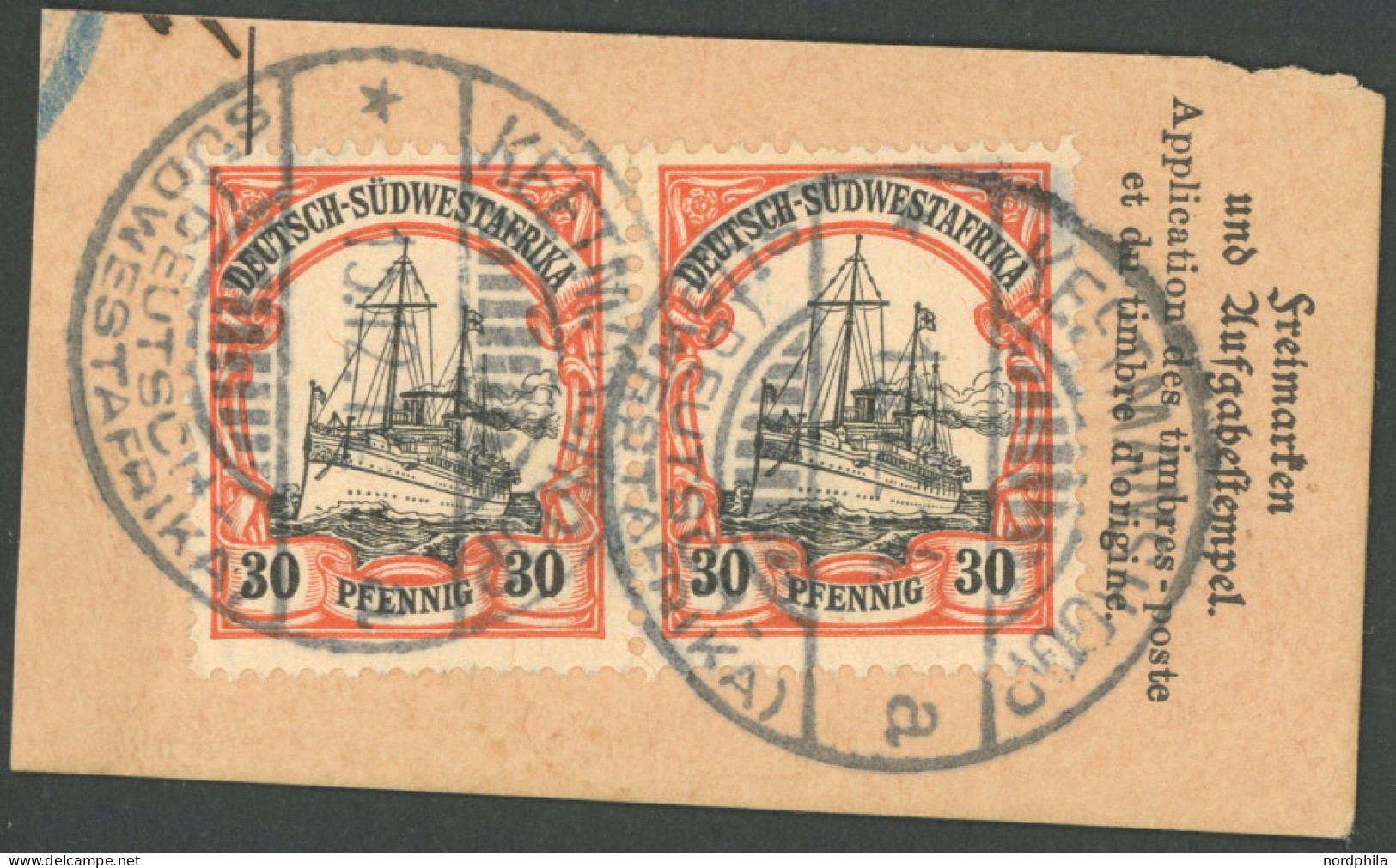 DSWA 28x  Paar BrfStk, 1911, 30 Pf. Dkl`orange/gelbschwarz Auf Chromgelb, Mit Wz., Im Waagerechten Paar Auf Postabschnit - German South West Africa