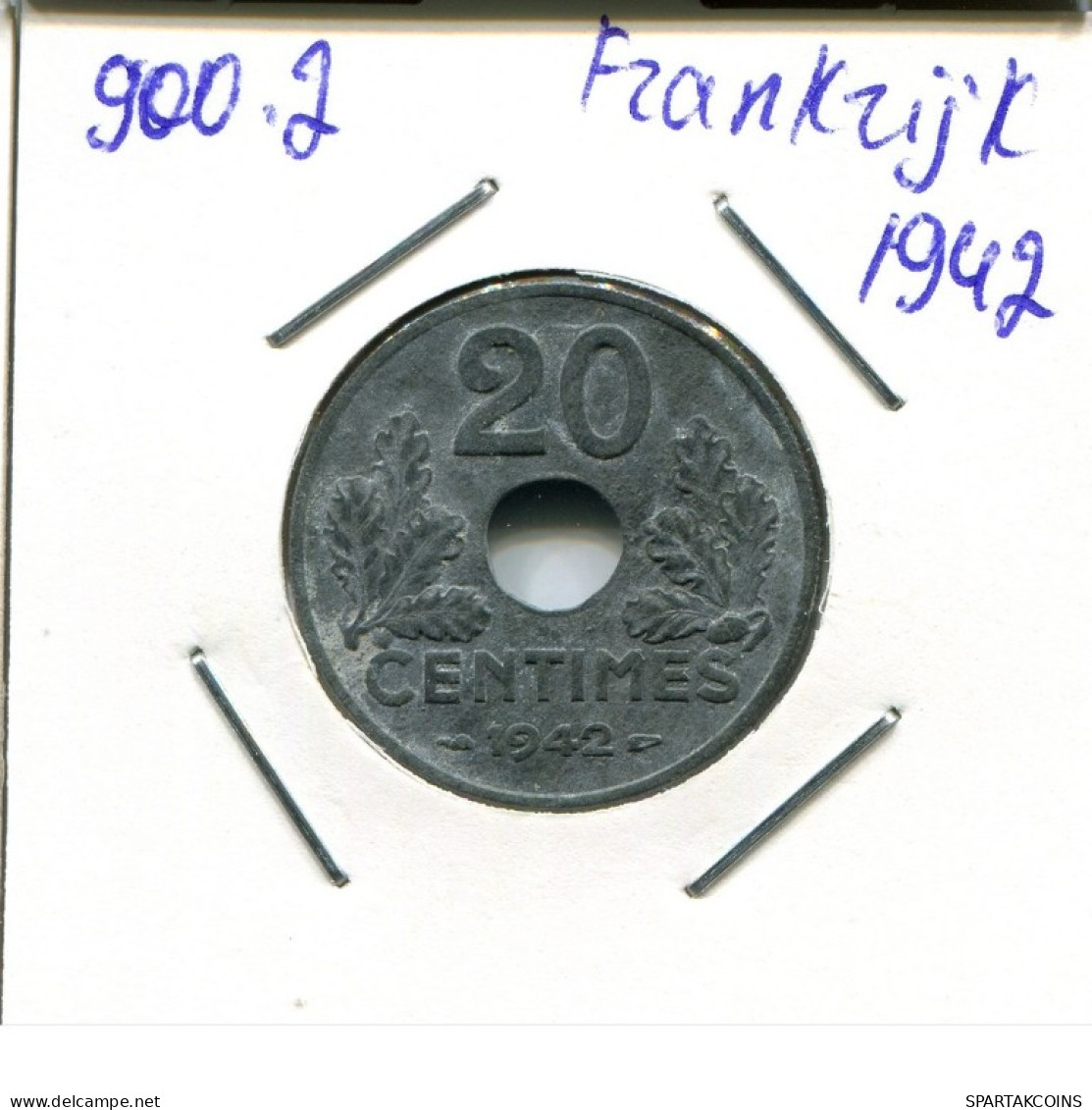 20 CENTIMES 1942 FRANCIA FRANCE Moneda #AN162.E.A - 50 Centimes