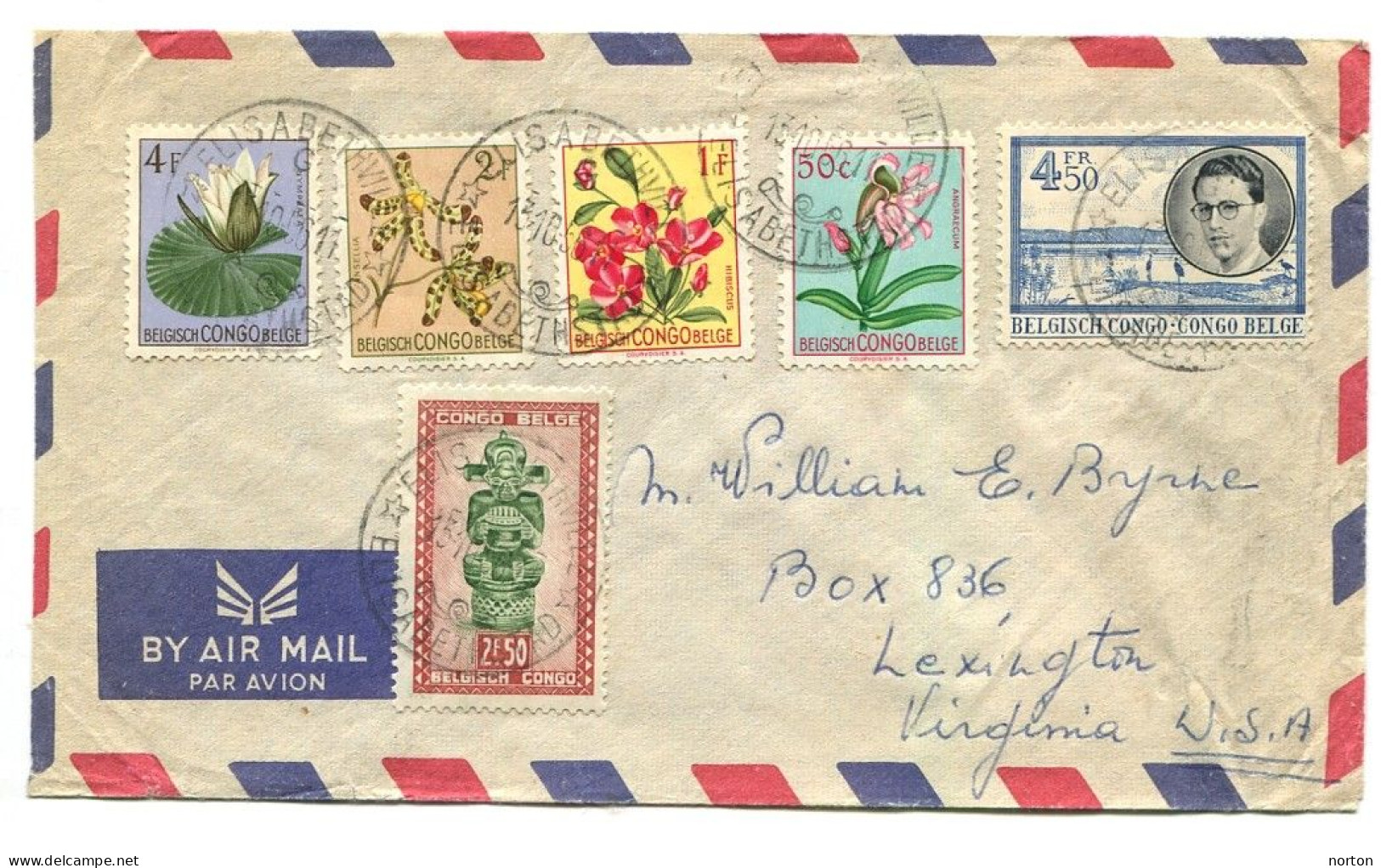 Congo Elisabethville Oblit. Keach 12B(G)1 Sur C.O.B. 288+307+310+313+315+331 Sur Lettre Vers Lexington  Le 13/10/1956 - Storia Postale