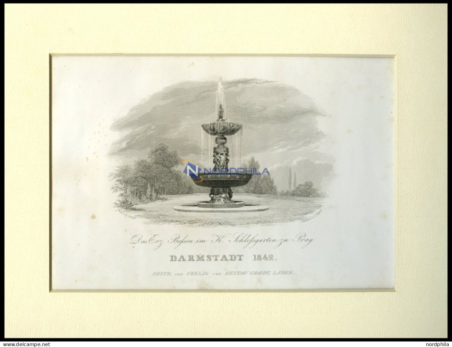 PRAG: Das Erz Baßin Im K. Schloßgarten, Stahlstich Von 1840 - Lithographies