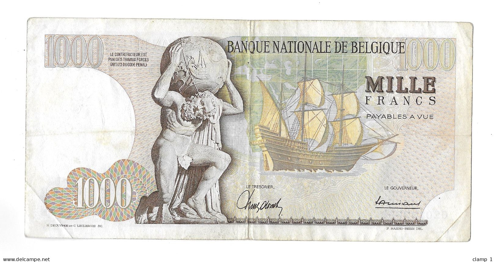 BELGIQUE **BILLET DE 1000 FRANCS 1961 ** USAGÉ MAIS ASSEZ BEL ETAT ** - 1000 Francs