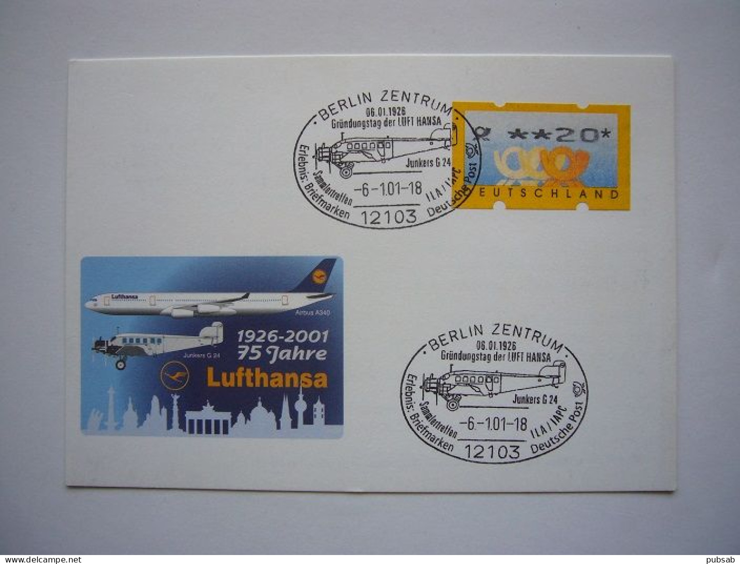 Avion / Airplane / LUFTHANSA / Junkers G 24 - Airbus A340 / Stamp Berlin Zentrum - 1946-....: Era Moderna