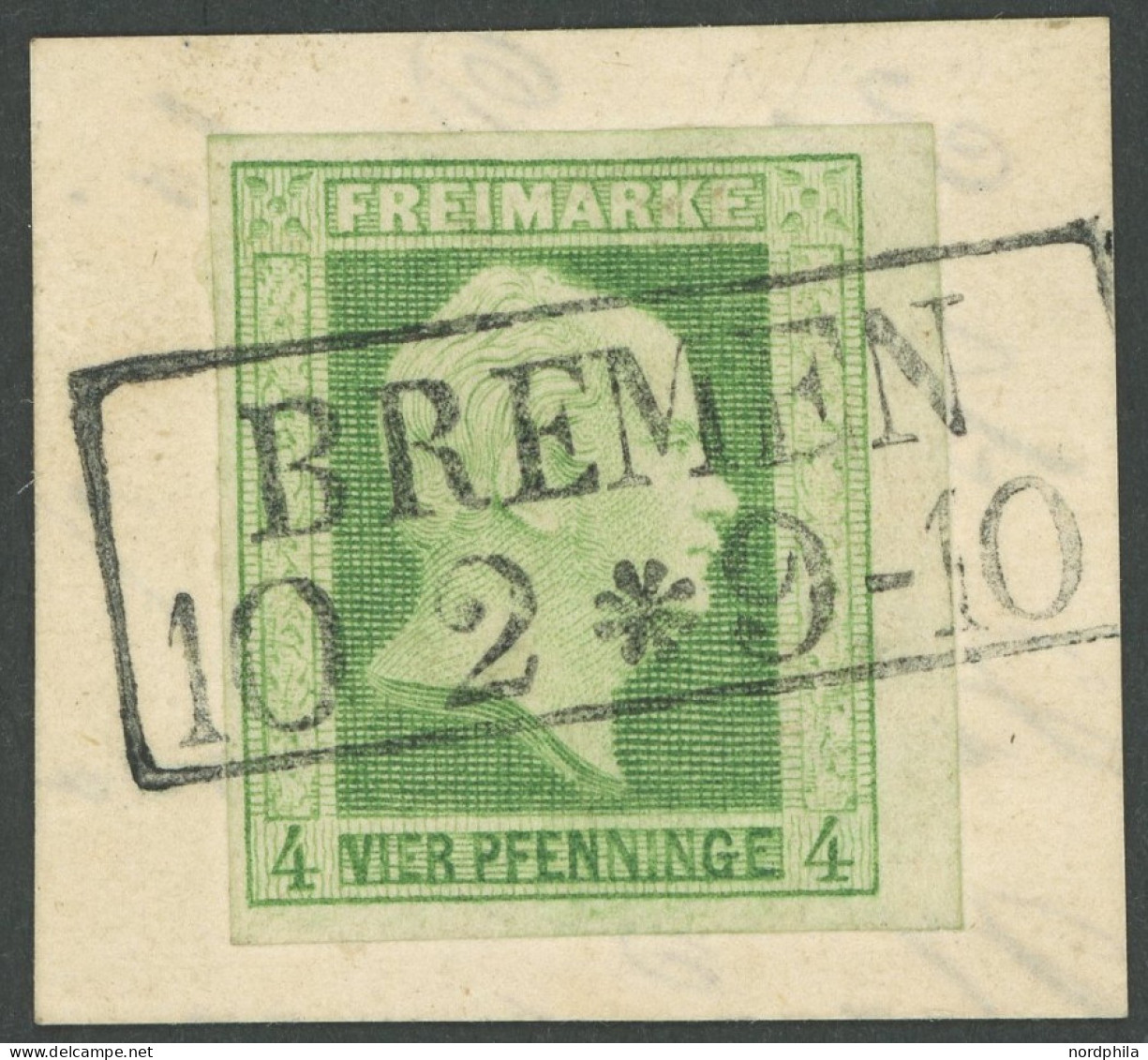 PREUSSEN 5a BrfStk, 1856, 4 Pf. Grün, Rechtes Randstück, Idealer R2 BREMEN, Kabinettbriefstück - Usati