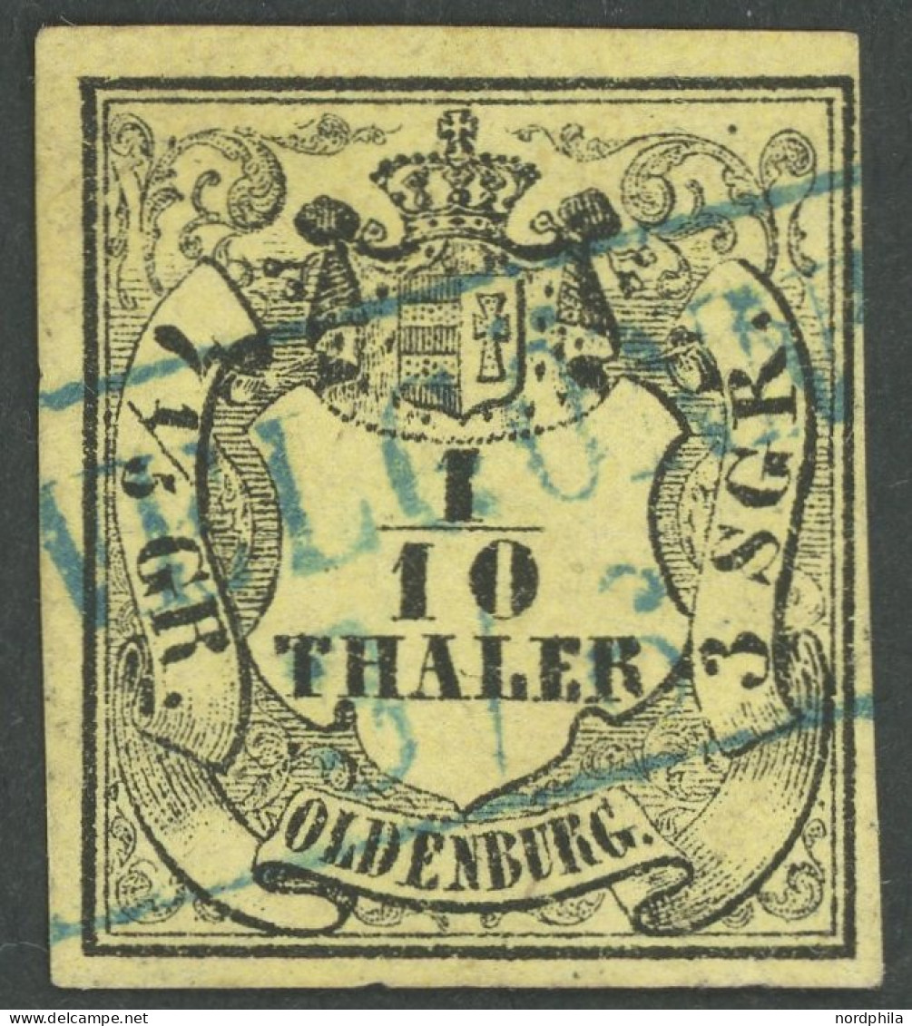 OLDENBURG 4a O, 1852, 1/10 Th. Schwarz Auf Hellgelb, Blauer R2 OVELGÖNNE, Pracht, Gepr. W. Engel, Mi. 120.- - Oldenburg