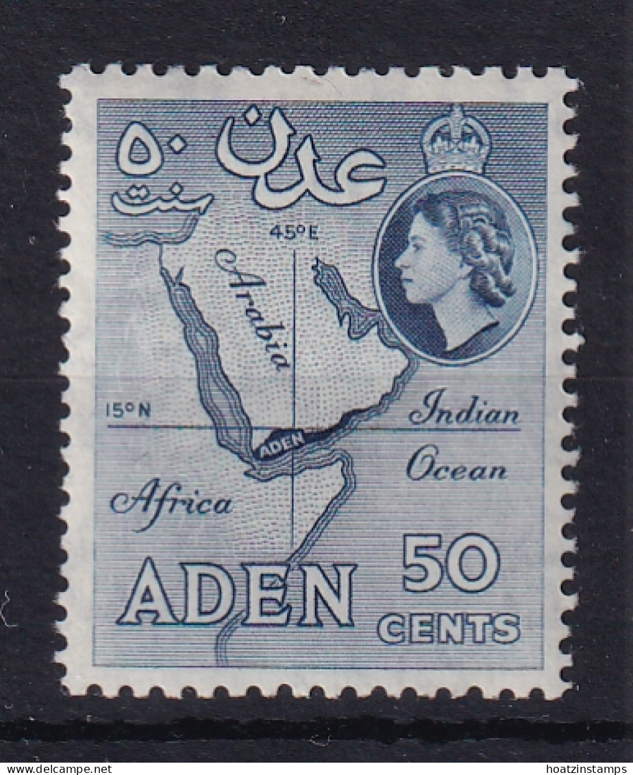 Aden: 1953/63   QE II - Pictorial    SG59a   50c   Deep Blue  [Perf: 12 X 13½]   MH - Aden (1854-1963)