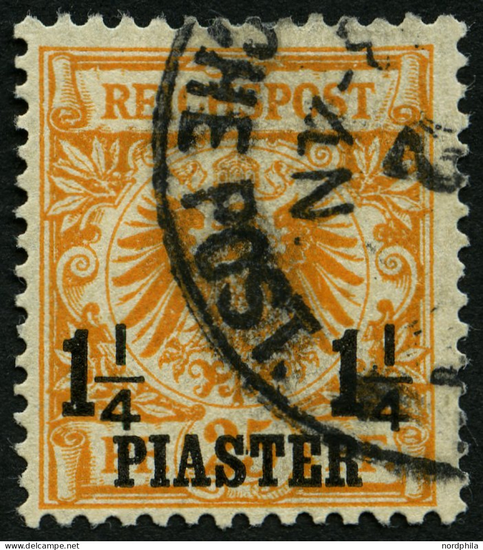 DP TÜRKEI 9b O, 1889, 11/4 PIA. Auf 25 Pf. Gelblichorange, Pracht, Mi. 26.- - Turchia (uffici)