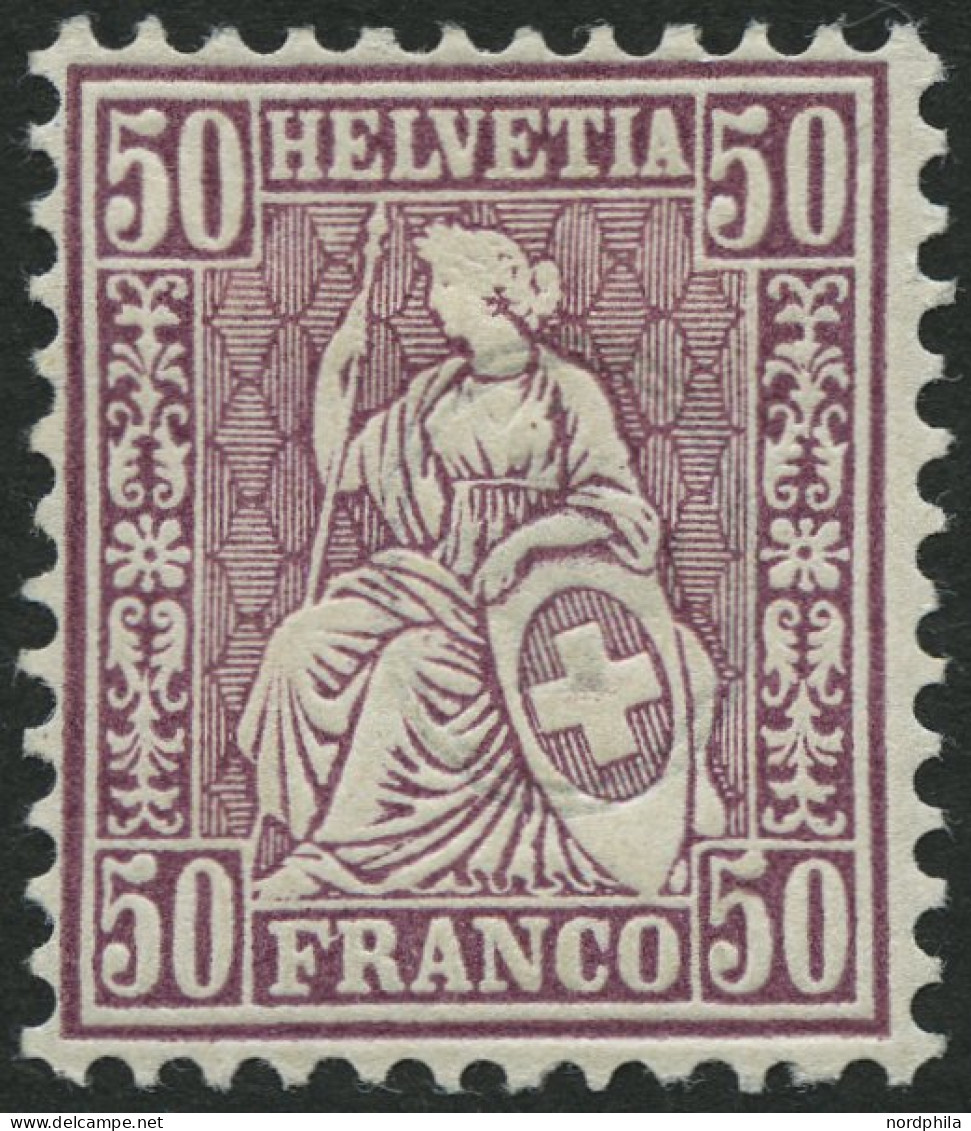 SCHWEIZ BUNDESPOST 35 *, 1867, 50 C. Lila, Falzrest, Pracht, Mi. 50.- - Oblitérés
