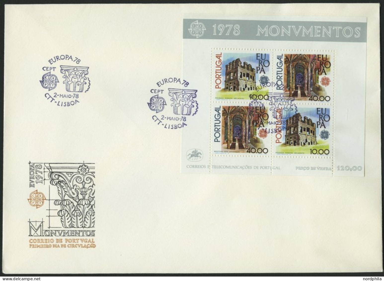 PORTUGAL Bl. 23 BRIEF, 1978, Block Baudenkmäler Auf FDC, Pracht, Mi. 50.- - Autres & Non Classés