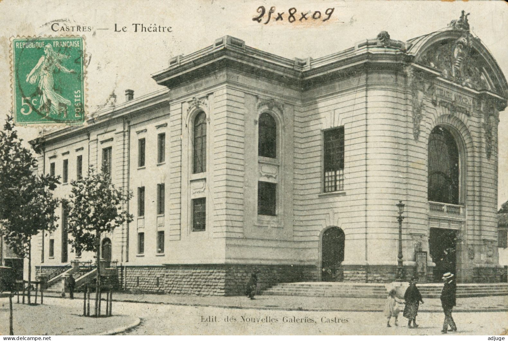 CPA-CASTRES -Le Théâtre *Animation*Edition N.G*  Carte Taxée 1909* Style Aqua-Photo**2 Scans - Castres