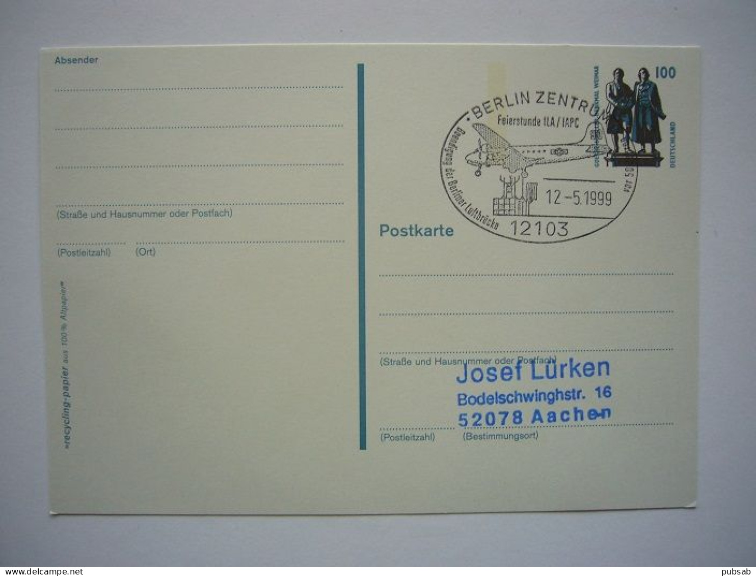 Avion / Airplane / LUFTHANSA / Stamp Berlin Zentrum - 1946-....: Era Moderna