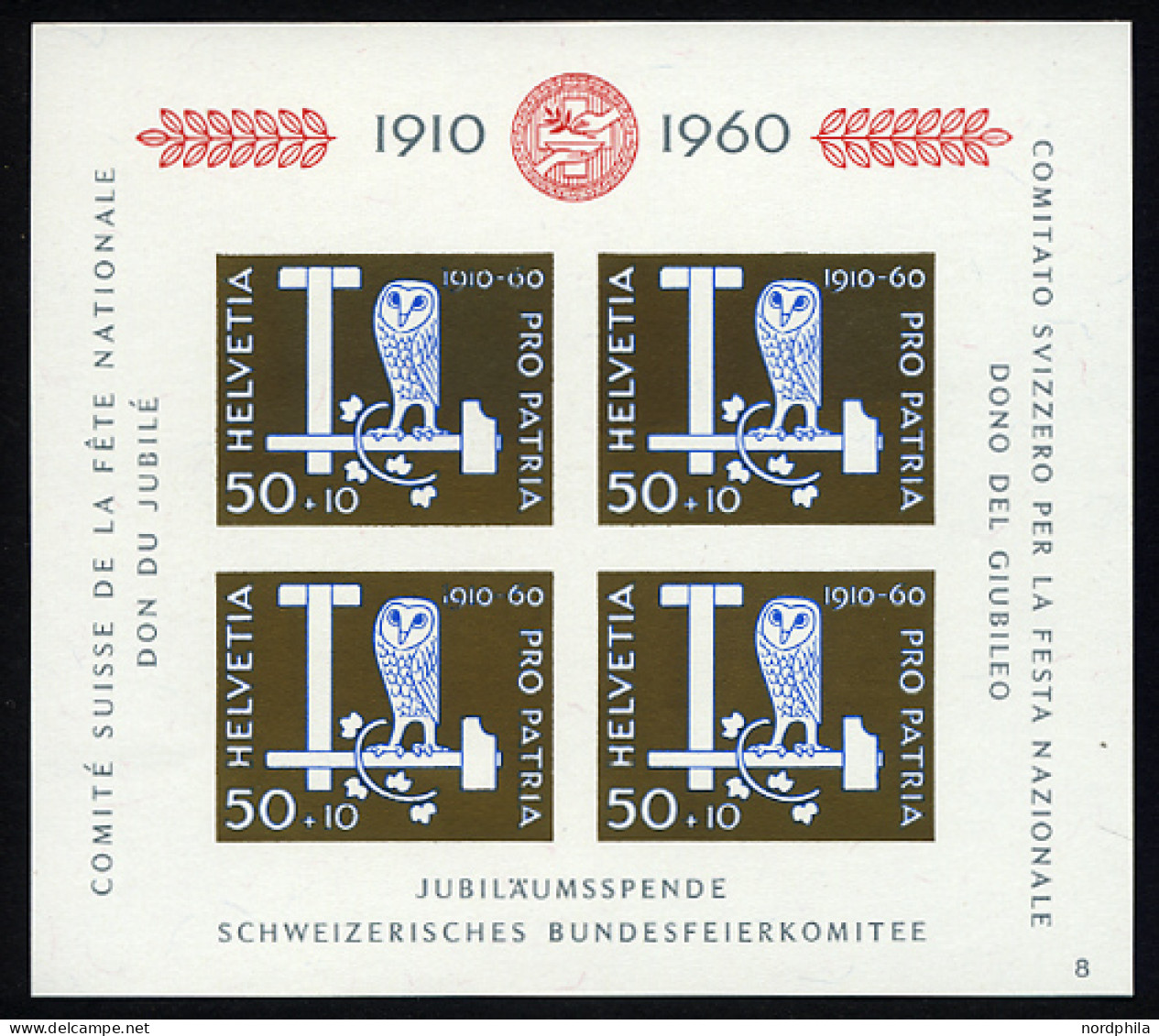 SCHWEIZ BUNDESPOST Bl. 17 **, 1960, Block Pro Patria, Pracht, Mi. 35.- - Blokken