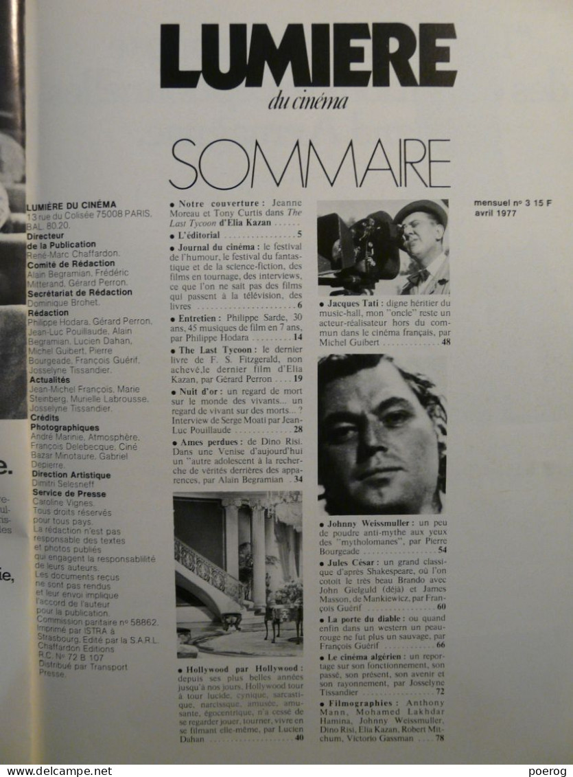 LUMIERE DU CINEMA - N°3 - AVRIL 1977 - LAST TYCOON - JACQUES TATI - MARLON BRANDO - ALGERIE  ELIA KAZAN BMW 320 ARMAGNAC - Cinéma