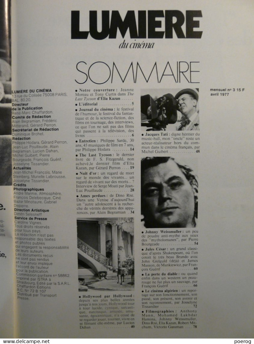 LUMIERE DU CINEMA - N°3 - AVRIL 1977 - LAST TYCOON - JACQUES TATI - MARLON BRANDO - ALGERIE  ELIA KAZAN BMW 320 ARMAGNAC - Cinema