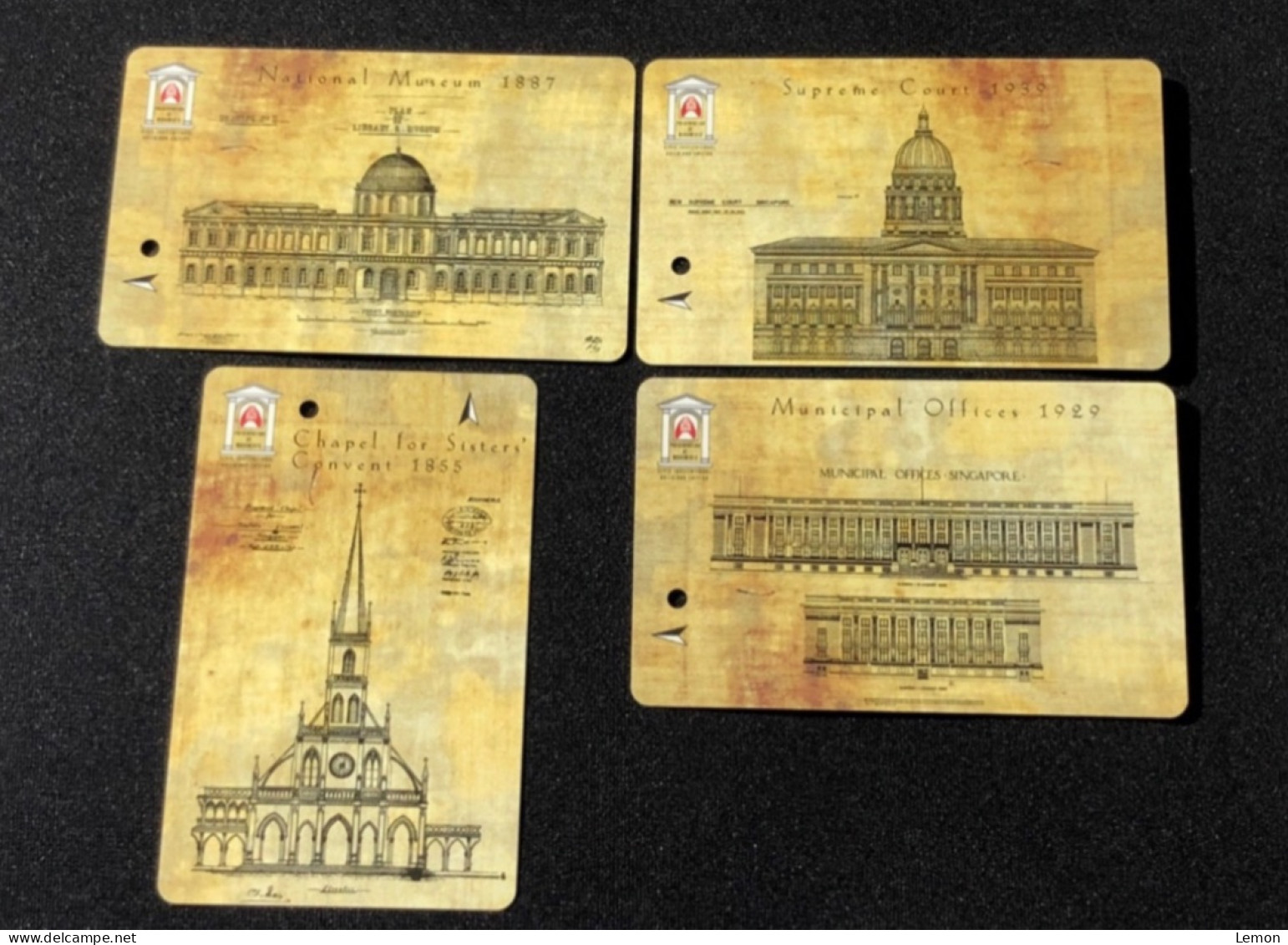 Singapore SMRT TransitLink Metro Train Subway Ticket Card, CIVIC INSTITUTIONAL BUILDING EDITION, Set Of 4 Used Cards - Singapore
