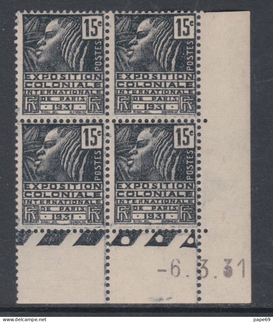 France N° 270 XX Expo. Colo. :15 C En Bloc De 4 Coin Daté Du 6 . 3 . 31. 3  Points Blancs , Sans  Charnière  , TB - ....-1929