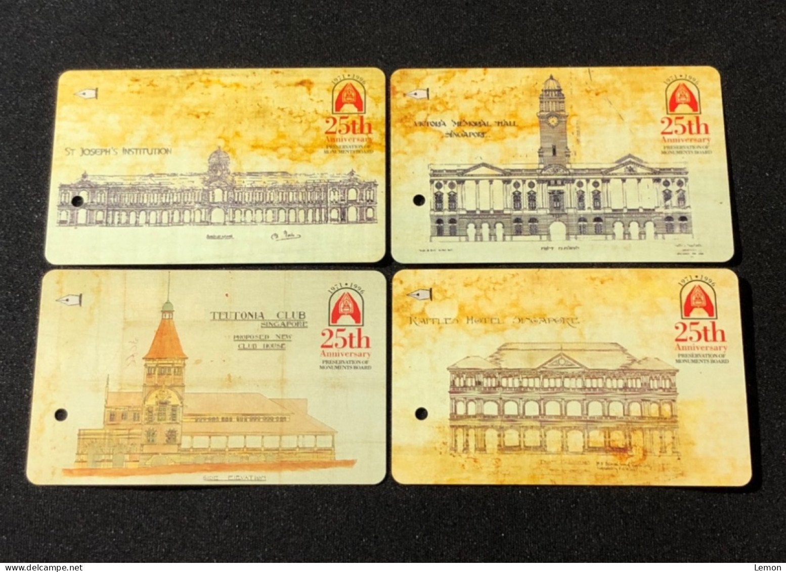 Singapore SMRT TransitLink Metro Train Subway Ticket Card, PRESERVATION OF MONUMENTS BOARD, Set Of 4 Used Cards - Singapur