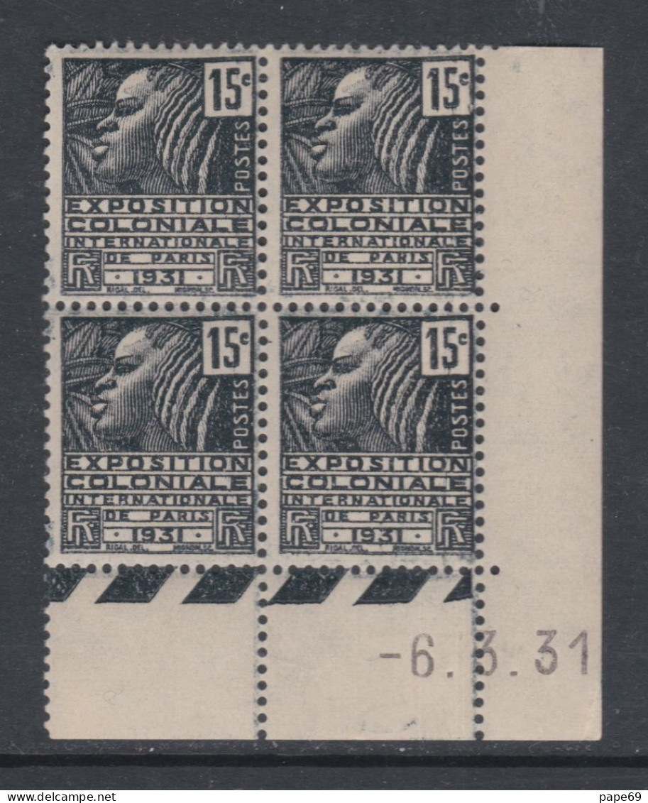 France N° 270 XX Expo. Colo. :15 C En Bloc De 4 Coin Daté Du 6 . 3 . 31.; Sans  Point Blanc , Sans  Charnière  , TB - ....-1929