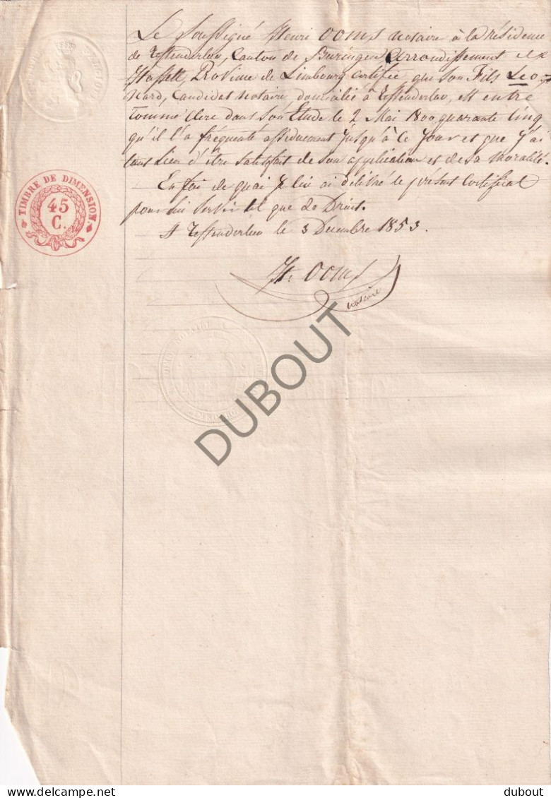 Tessenderlo/Oostham - Brief Notaris Henri Ooms 1853 (V3056) - Manuskripte