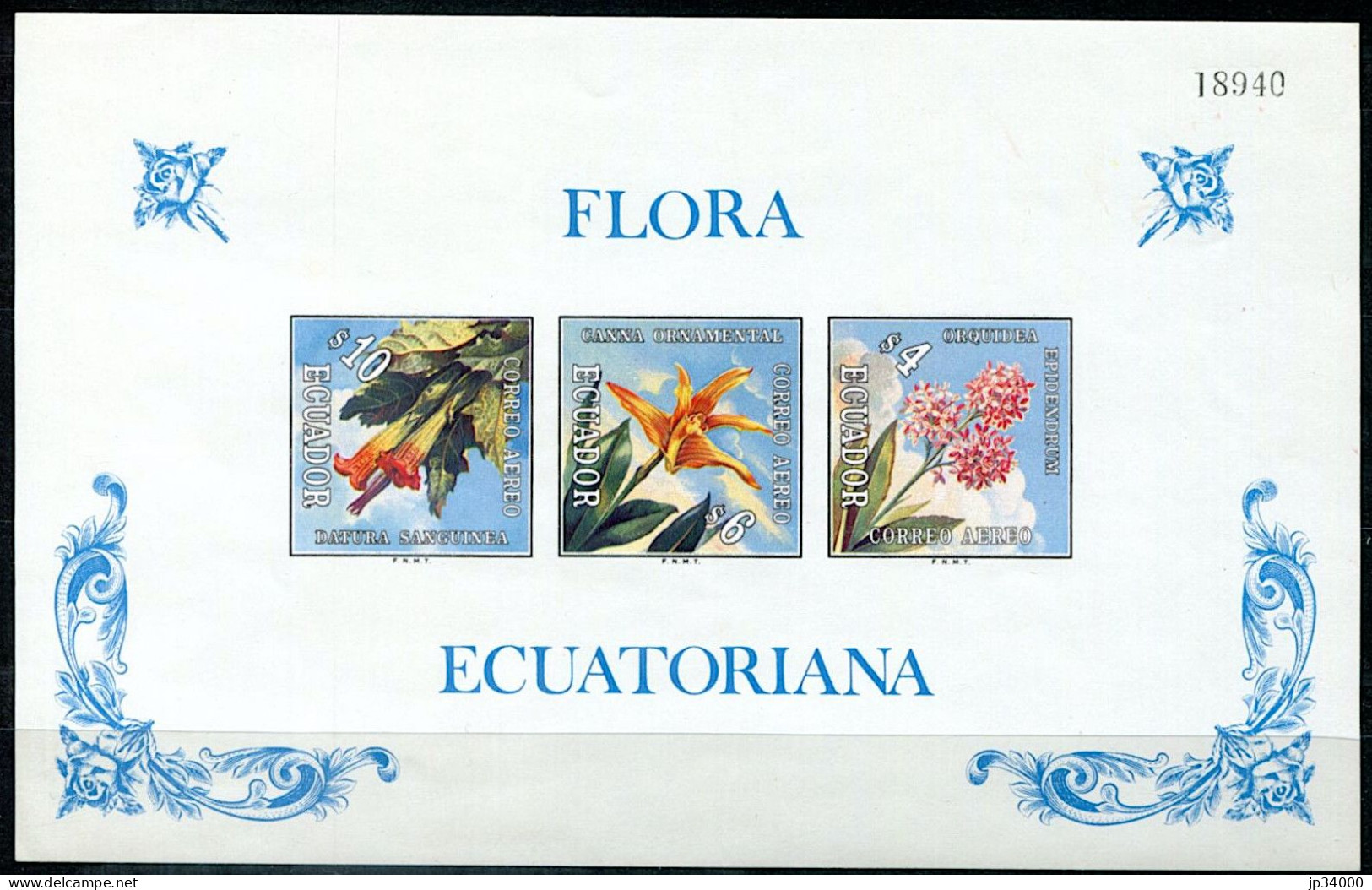 EQUATEUR Fleurs, Fleur, Flowers Yvert BF 22a ** Mnh (non Dentelé) - Otros & Sin Clasificación