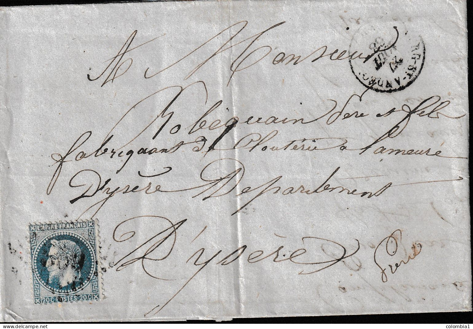 Lettre De ST ANRE D ISERE Du 28 Aout 1868 - 1863-1870 Napoleon III With Laurels