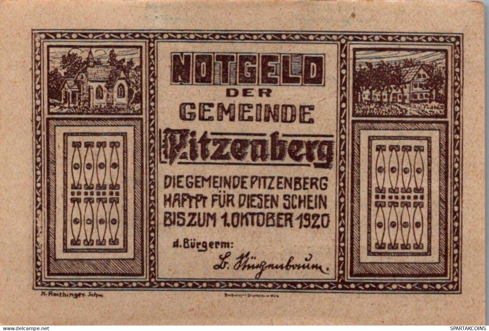 50 HELLER 1920 Stadt PITZENBERG Oberösterreich Österreich Notgeld Papiergeld Banknote #PG622 - [11] Emissioni Locali