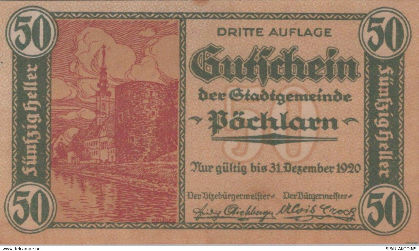 50 HELLER 1920 Stadt PoCHLARN Niedrigeren Österreich Notgeld Banknote #PE326 - [11] Emissioni Locali