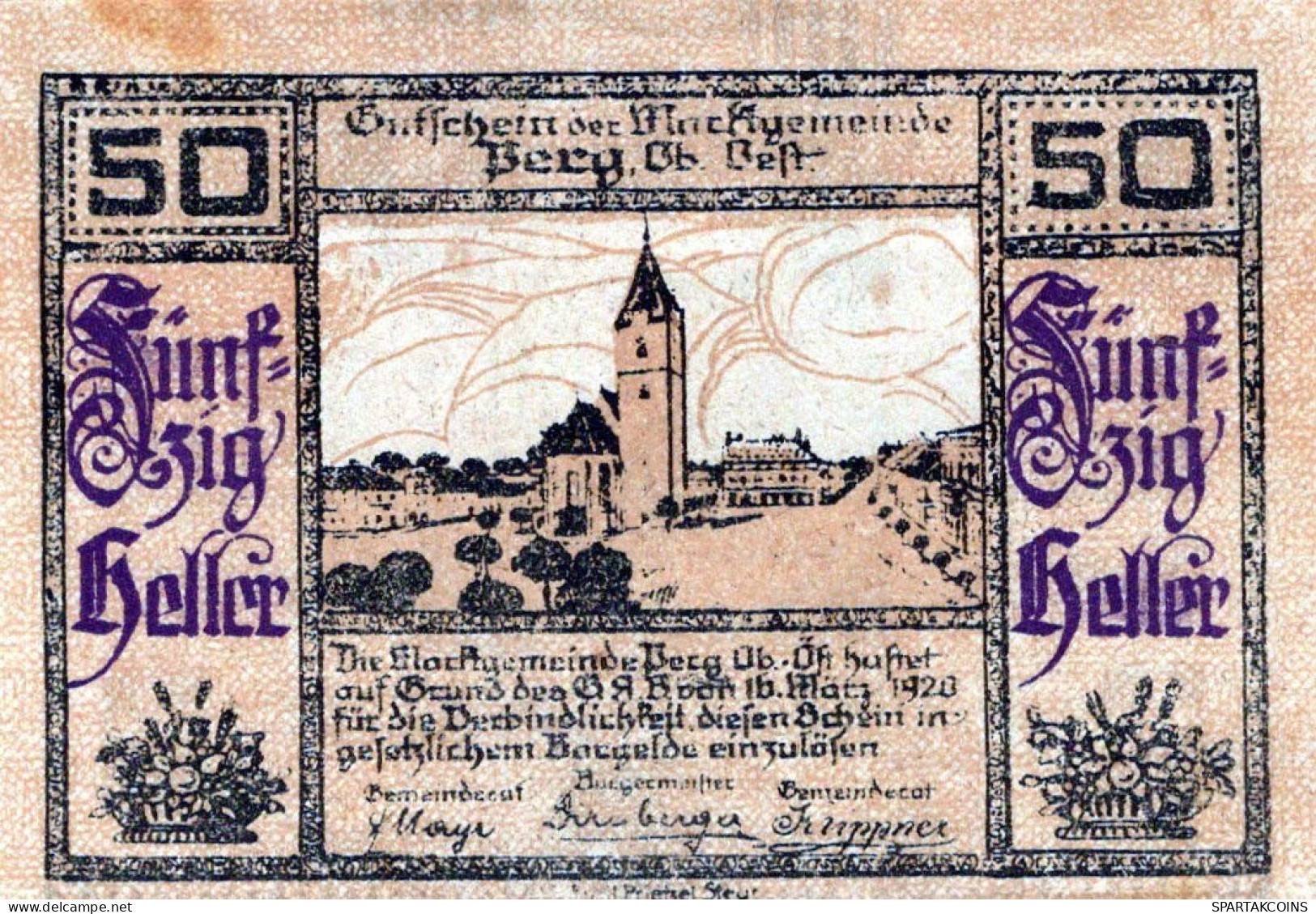 50 HELLER 1920 Stadt PERG Oberösterreich Österreich Notgeld Banknote #PF376 - [11] Emissioni Locali