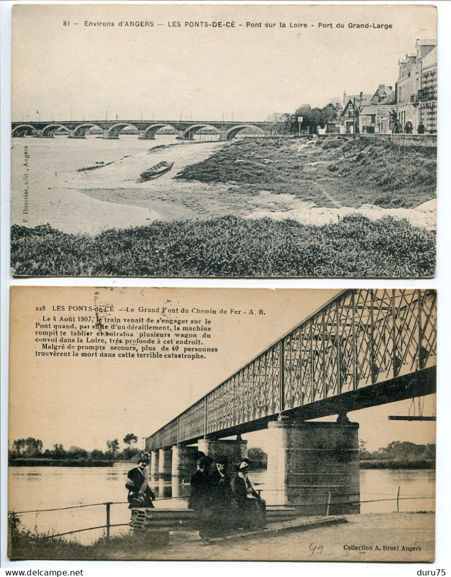 LOT 2 CPA * LES PONTS DE CÉ 1.- Pont Loire Port Grand Large 2.- Grand Pont Du Chemin De Fer ( Voyagé 1916) - Les Ponts De Ce