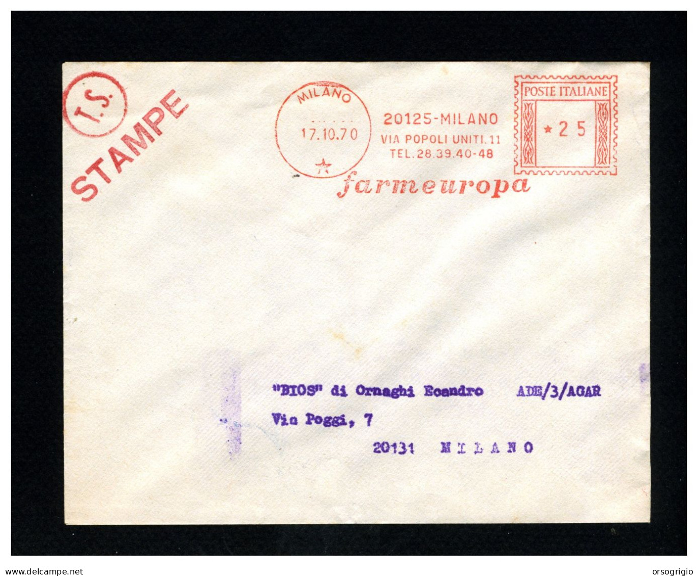 ITALIA - MILANO -  1970 -   FARMEUROPA - Maschinenstempel (EMA)