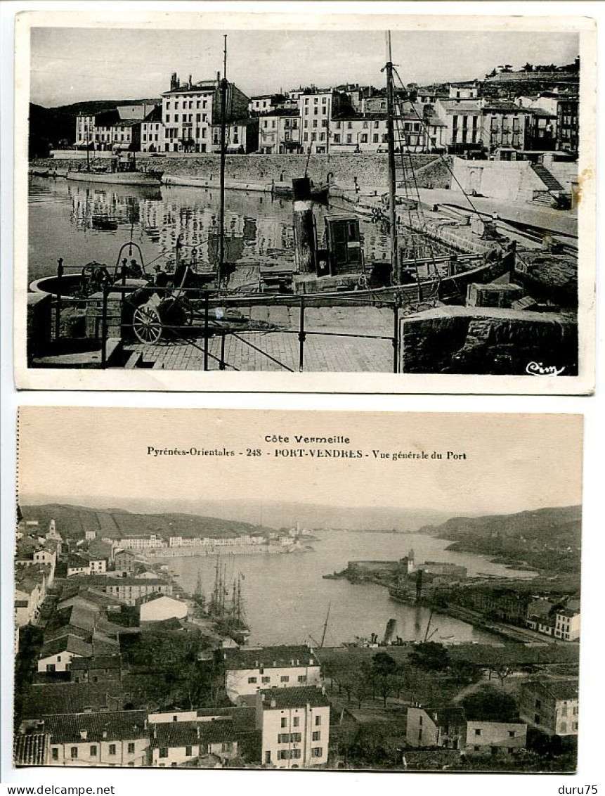 LOT 2 CP - PORT VENDRES Quai De L'Hôtel De Ville (1945) Et Vue Générale Du Port (1916) - Port Vendres