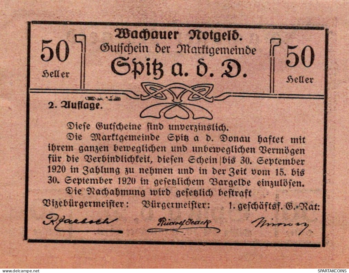 50 HELLER 1920 Stadt WACHAU Niedrigeren Österreich Notgeld Banknote #PF278 - [11] Emisiones Locales