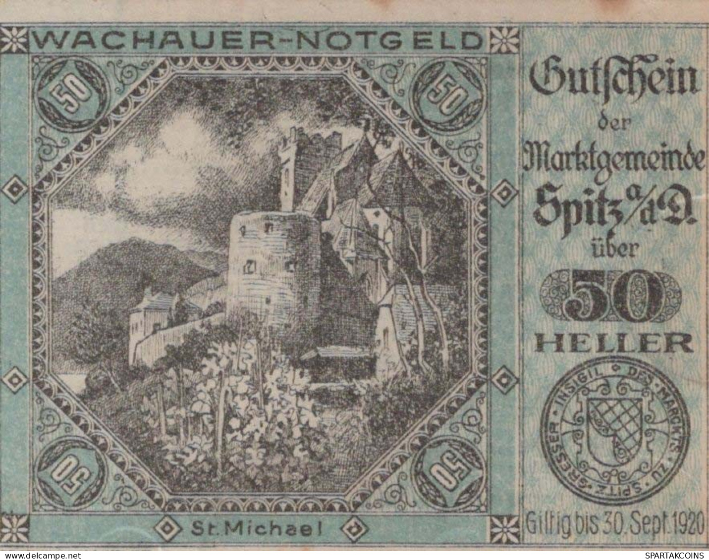 50 HELLER 1920 Stadt WACHAU Niedrigeren Österreich Notgeld Banknote #PE719 - [11] Emisiones Locales